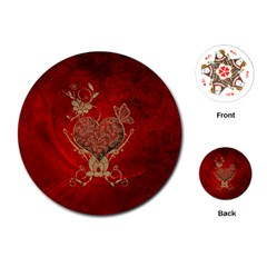 Wonderful Decorative Heart In Gold And Red Playing Cards (round) by FantasyWorld7