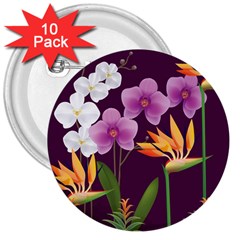 White Blossom Flower 3  Buttons (10 Pack)  by Simbadda