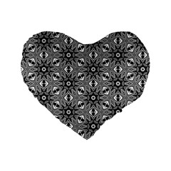 Black And White Pattern Standard 16  Premium Flano Heart Shape Cushions by Simbadda