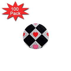 Diamonds Hearts Mosaic Pattern 1  Mini Magnets (100 Pack)  by Simbadda