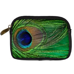 Peacock Feather Macro Peacock Bird Digital Camera Leather Case by Simbadda