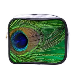 Peacock Feather Macro Peacock Bird Mini Toiletries Bag (One Side)