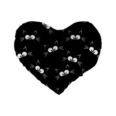 Cute Black Cat Pattern Standard 16  Premium Heart Shape Cushions