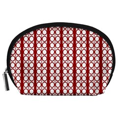 Circles Lines Red White Pattern Accessory Pouch (large) by BrightVibesDesign