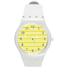 Circles Lines Yellow Modern Pattern Round Plastic Sport Watch (m) by BrightVibesDesign