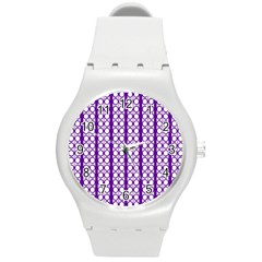 Circles Lines Purple White Modern Design Round Plastic Sport Watch (m) by BrightVibesDesign