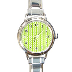 Circle Stripes Lime Green Modern Pattern Design Round Italian Charm Watch by BrightVibesDesign