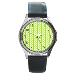 Circle Stripes Lime Green Modern Pattern Design Round Metal Watch by BrightVibesDesign