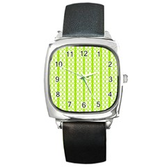 Circle Stripes Lime Green Modern Pattern Design Square Metal Watch by BrightVibesDesign