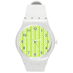 Circle Stripes Lime Green Modern Pattern Design Round Plastic Sport Watch (m)