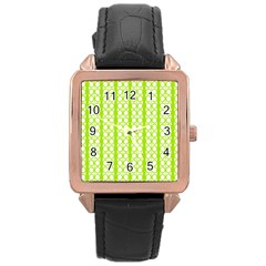 Circle Stripes Lime Green Modern Pattern Design Rose Gold Leather Watch  by BrightVibesDesign