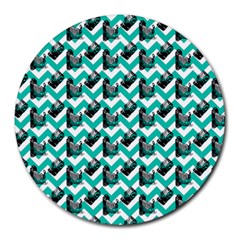 Vintage Camera Chevron Aqua Round Mousepads by snowwhitegirl