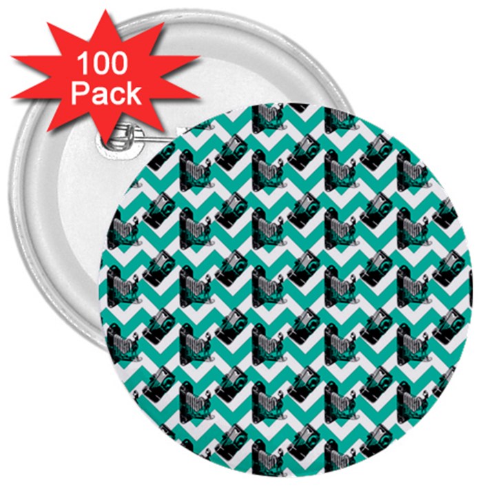 Vintage Camera Chevron Aqua 3  Buttons (100 pack) 