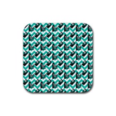 Vintage Camera Chevron Aqua Rubber Coaster (square)  by snowwhitegirl