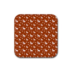 Deer Dots Orange Rubber Coaster (square) 