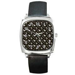 Deer Dots Brown Square Metal Watch