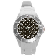 Deer Dots Brown Round Plastic Sport Watch (l)