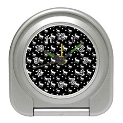 Deer Dots Black Travel Alarm Clock by snowwhitegirl