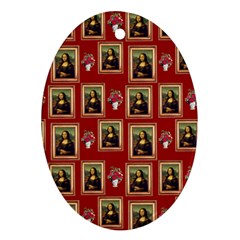 Mona Lisa Frame Pattern Red Oval Ornament (two Sides)