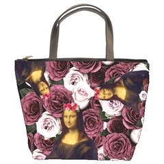 Mona Lisa Floral Black Bucket Bag by snowwhitegirl