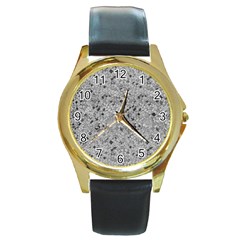 Cracked Texture Abstract Print Round Gold Metal Watch