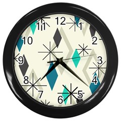 Atomic Era Diamonds (turquoise) Wall Clock (black) by KayCordingly