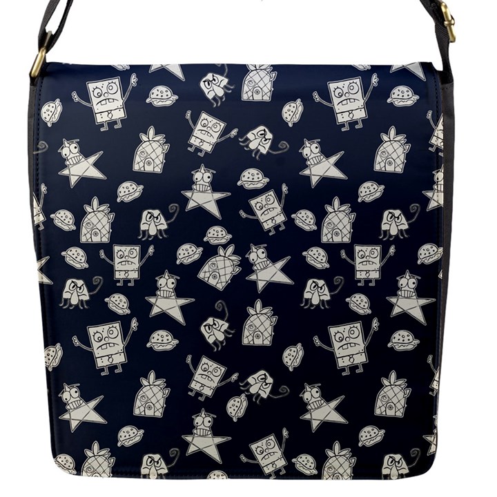 Doodle Bob Pattern Flap Closure Messenger Bag (S)