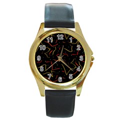 Lines Abstract Print Round Gold Metal Watch