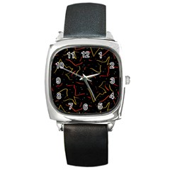 Lines Abstract Print Square Metal Watch