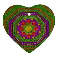 Flowers In Rainbows For Ornate Joy Ornament (heart) by pepitasart