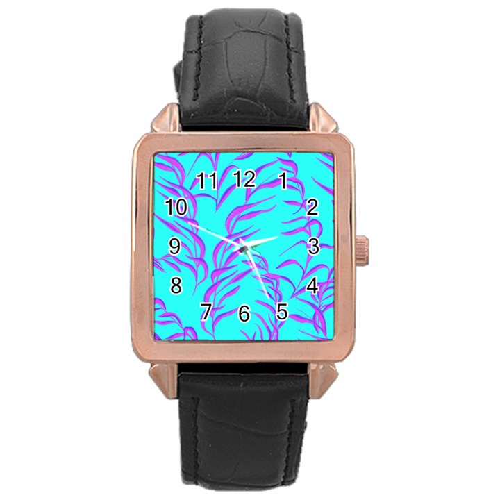 Branches Leaves Colors Summer Rose Gold Leather Watch 