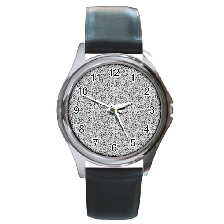 Geometric Grey Print Pattern Round Metal Watch