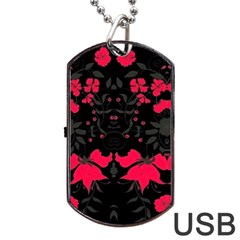 Pink floral pattern By FlipStylez Designs Dog Tag USB Flash (Two Sides)