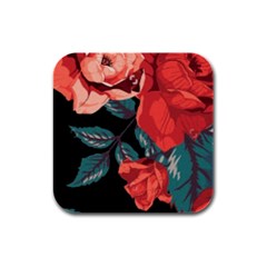 Bed Of Bright Red Roses By Flipstylez Designs Rubber Square Coaster (4 Pack) 