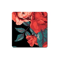 Bed Of Bright Red Roses By Flipstylez Designs Square Magnet by flipstylezfashionsLLC