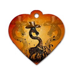 Funny Steampunk Giraffe With Hat Dog Tag Heart (two Sides) by FantasyWorld7