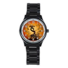 Funny Steampunk Giraffe With Hat Stainless Steel Round Watch by FantasyWorld7