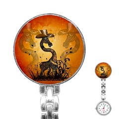 Funny Steampunk Giraffe With Hat Stainless Steel Nurses Watch by FantasyWorld7