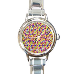 Multicolored Linear Pattern Design Round Italian Charm Watch