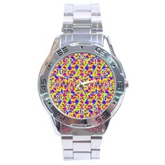 Multicolored Linear Pattern Design Stainless Steel Analogue Watch