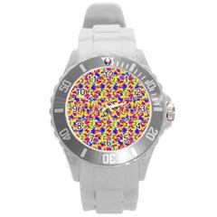 Multicolored Linear Pattern Design Round Plastic Sport Watch (l)