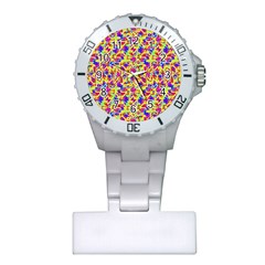 Multicolored Linear Pattern Design Plastic Nurses Watch