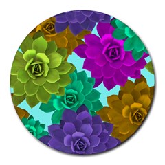 Flowers Stamping Pattern Reason Round Mousepads by Simbadda