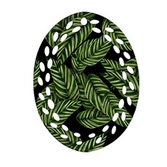 Leaves Black Background Pattern Ornament (oval Filigree)