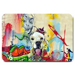 Wall Girl Dog Graphite Street Art Large Doormat  by Simbadda