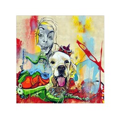 Wall Girl Dog Graphite Street Art Small Satin Scarf (square) by Simbadda