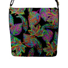 Autumn Pattern Dried Leaves Flap Closure Messenger Bag (l) by Simbadda