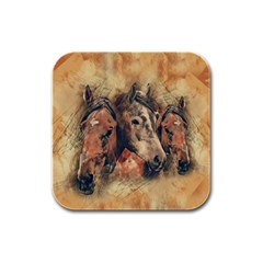 Head Horse Animal Vintage Rubber Square Coaster (4 Pack)  by Simbadda