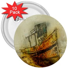 Boat Old Fisherman Mar Ocean 3  Buttons (10 Pack)  by Simbadda