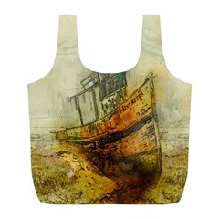 Boat Old Fisherman Mar Ocean Full Print Recycle Bag (l) by Simbadda